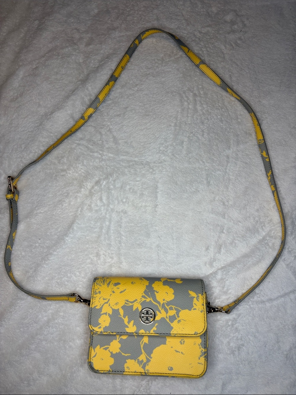 Tory Burch Gray and Yellow Floral Leather Crossbody